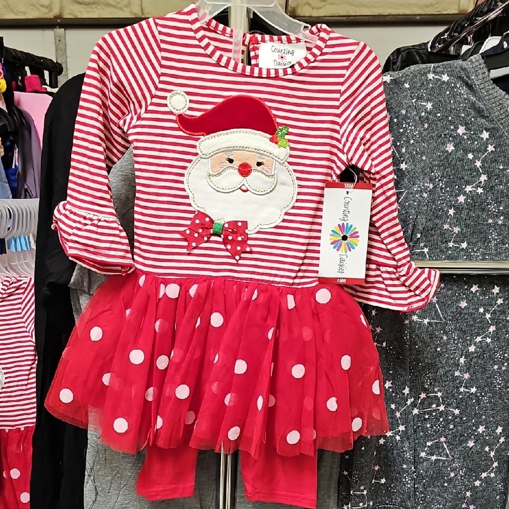 Nwt 2 Piece Santa Claus Red Striped Kids Outfit